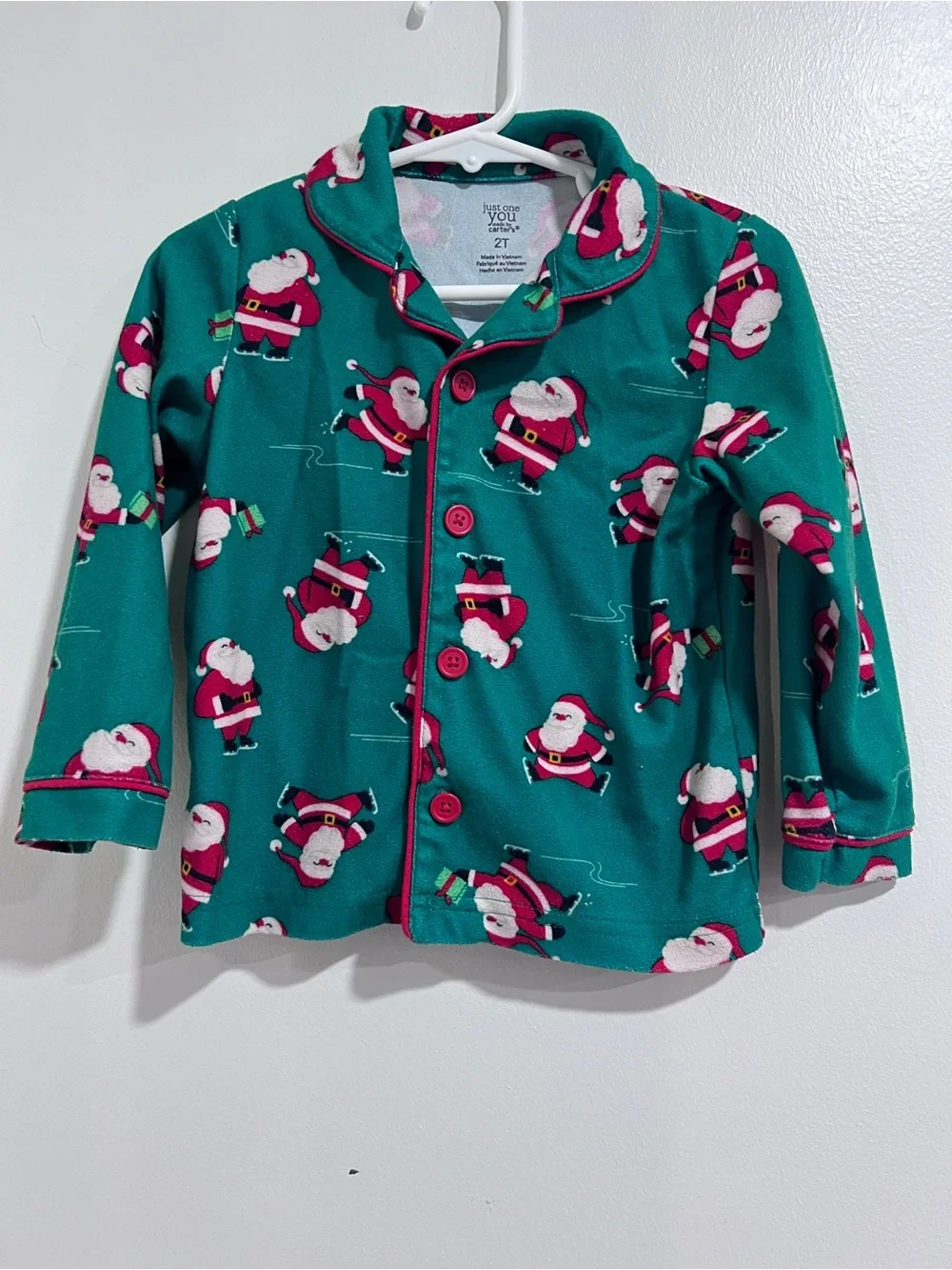 Carter's Toddler 2T Green Ice Skating Santa Christmas Pajama Set GUC